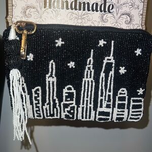 Black and White Beaded Skyline Clutch